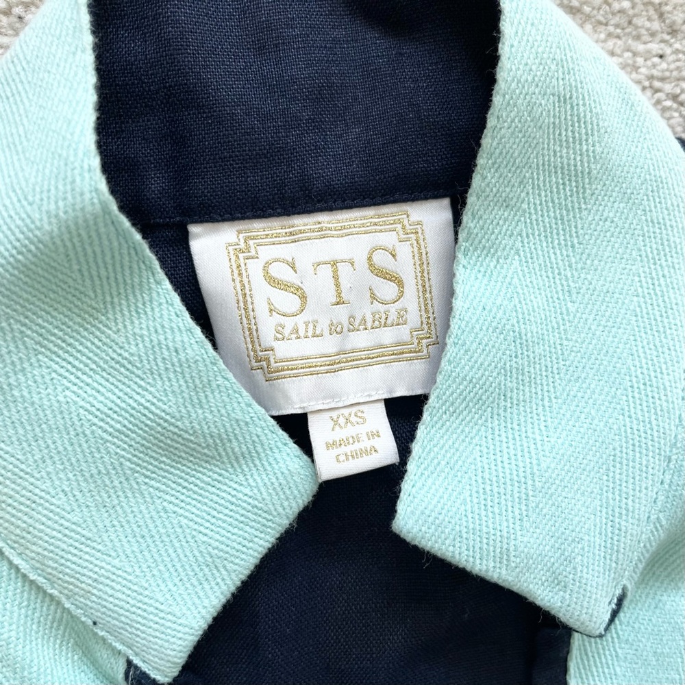 SAIL TO SABLE Linen Classic Sleeveless TUNIC DRESS Navy Turquoise Size XXS - Picture 4 of 11